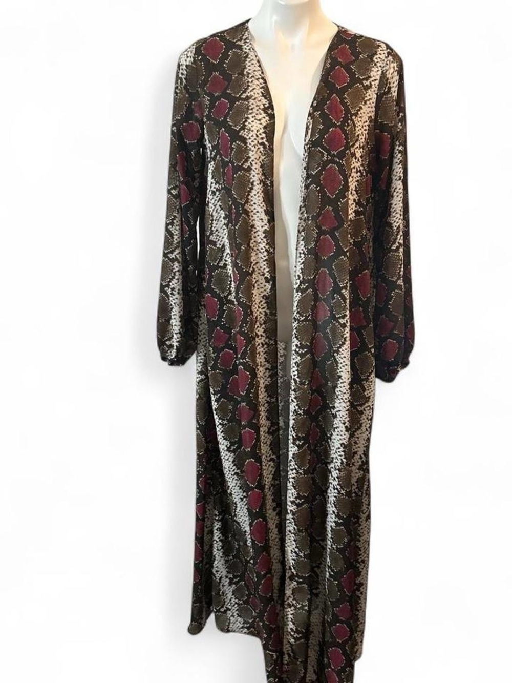 Buddy Love Snake Print Semi Sheer Duster Cardigan Brown black Burgundy